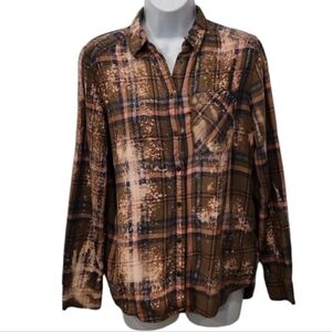 Express Boyfriend Flannel Button Up Gold Metallic